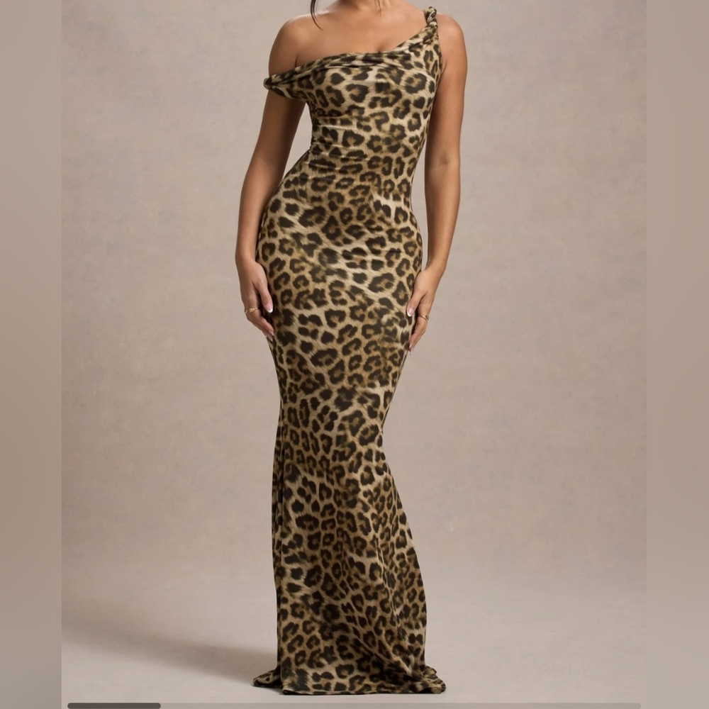 LitaLeopard Print Twisted Asymmetric Maxi Dress